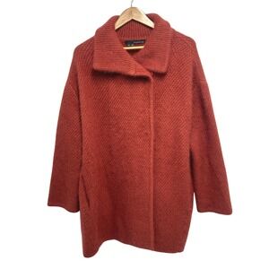 Wool Raccoon Yarn Sweater Coat M Rust Orange Cozy Quiet Luxury Lagen Cardigan